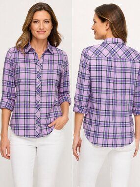 Talbots Lavender Purple Plaid Metallic Thread Button-Down Shirt – Women’s Small